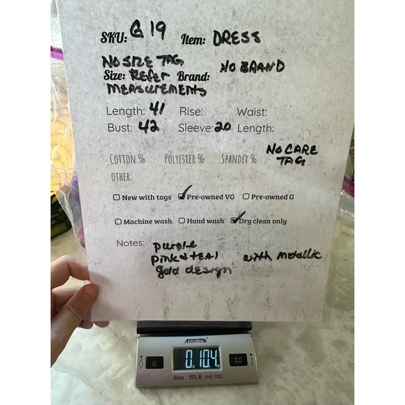 Boho Indian Style Dress Purple/Pink/Teal/Gold Check Measurements - Picture 6 of 6